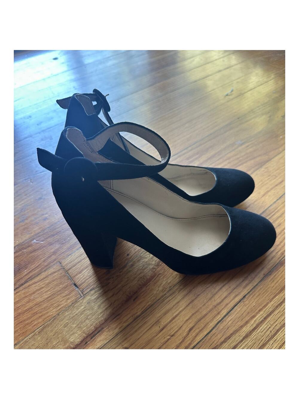 Marc Fisher Black Suede Leather Heels – 3.5" Ankle Strap